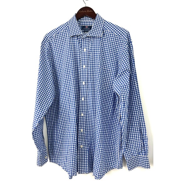 Vineyard Vines Mens Shirt Sz XL Cooper Fit Gingham Blue Check Performance 1134H4 - Picture 3 of 11